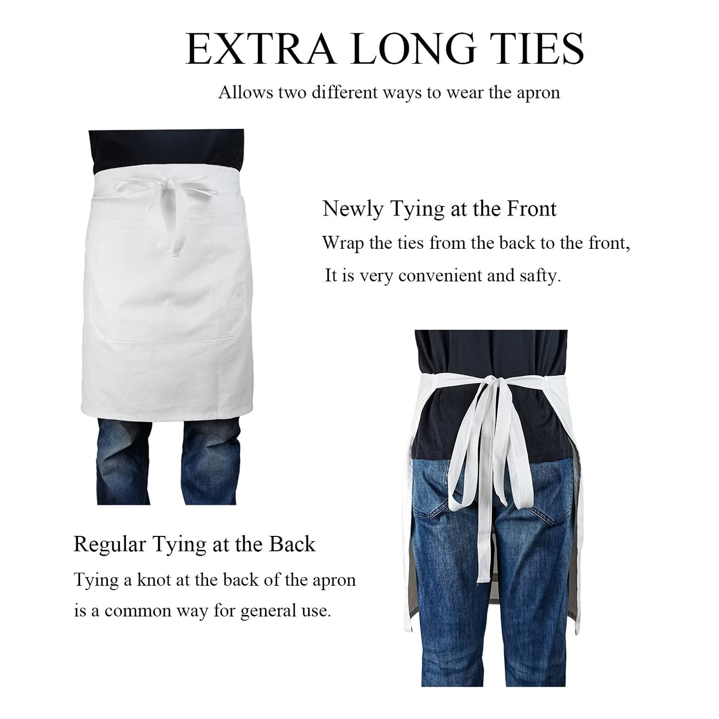DCCPAA 100% Cotton Professional Grade Chef Apron for Cooking,Kitchen,BBQ, Grill and Hobby and Work for Men and Women gifts -White-5 Pockets-updated