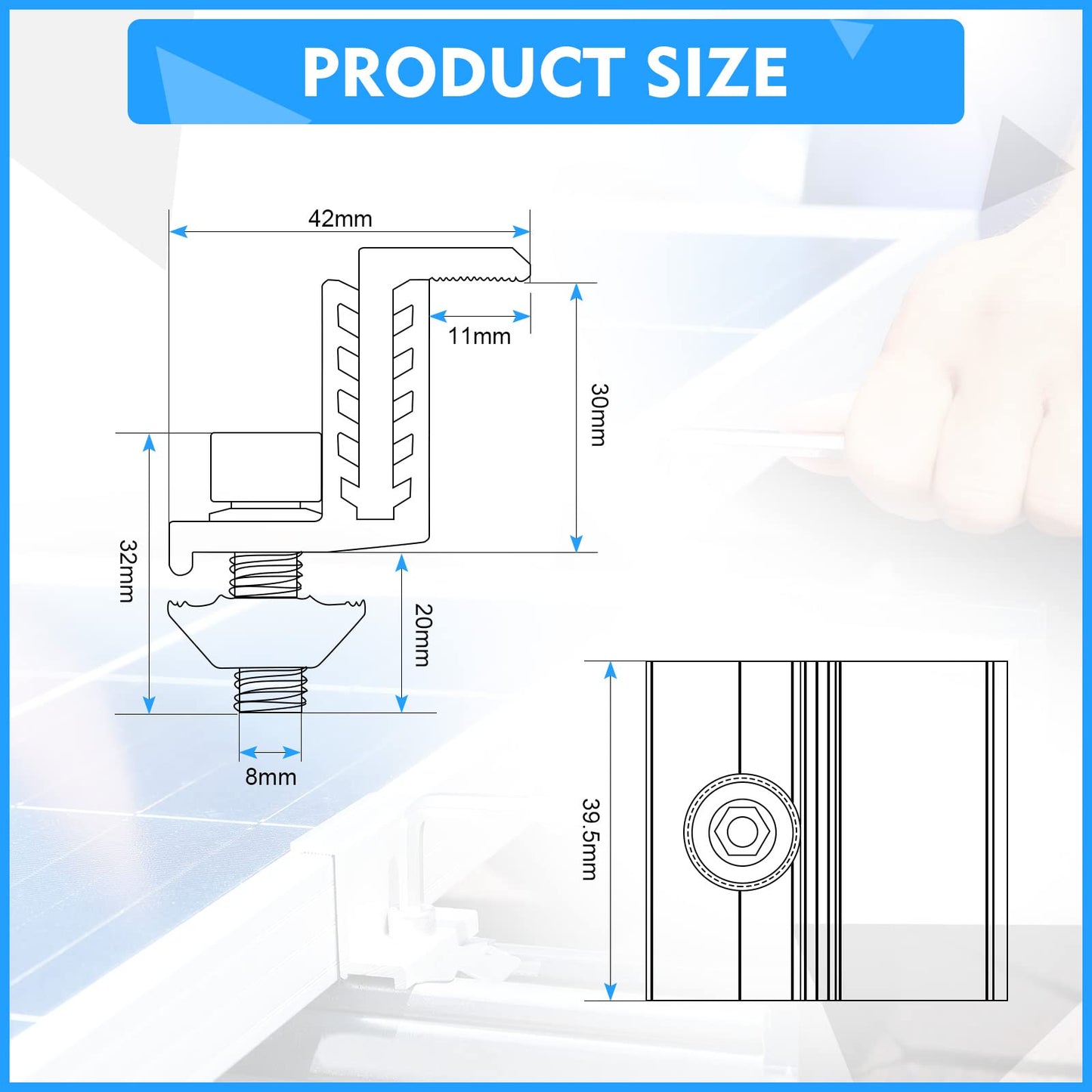 Zhengmy 40 Pack Solar Panel End Clamp Mounting Z Bracket Mid Clamps Aluminum Rail End Clamps Clips Adjustable Panels Grounding Gutter Kit for Pv Mounting System Install Hardware Fasteners Accessory