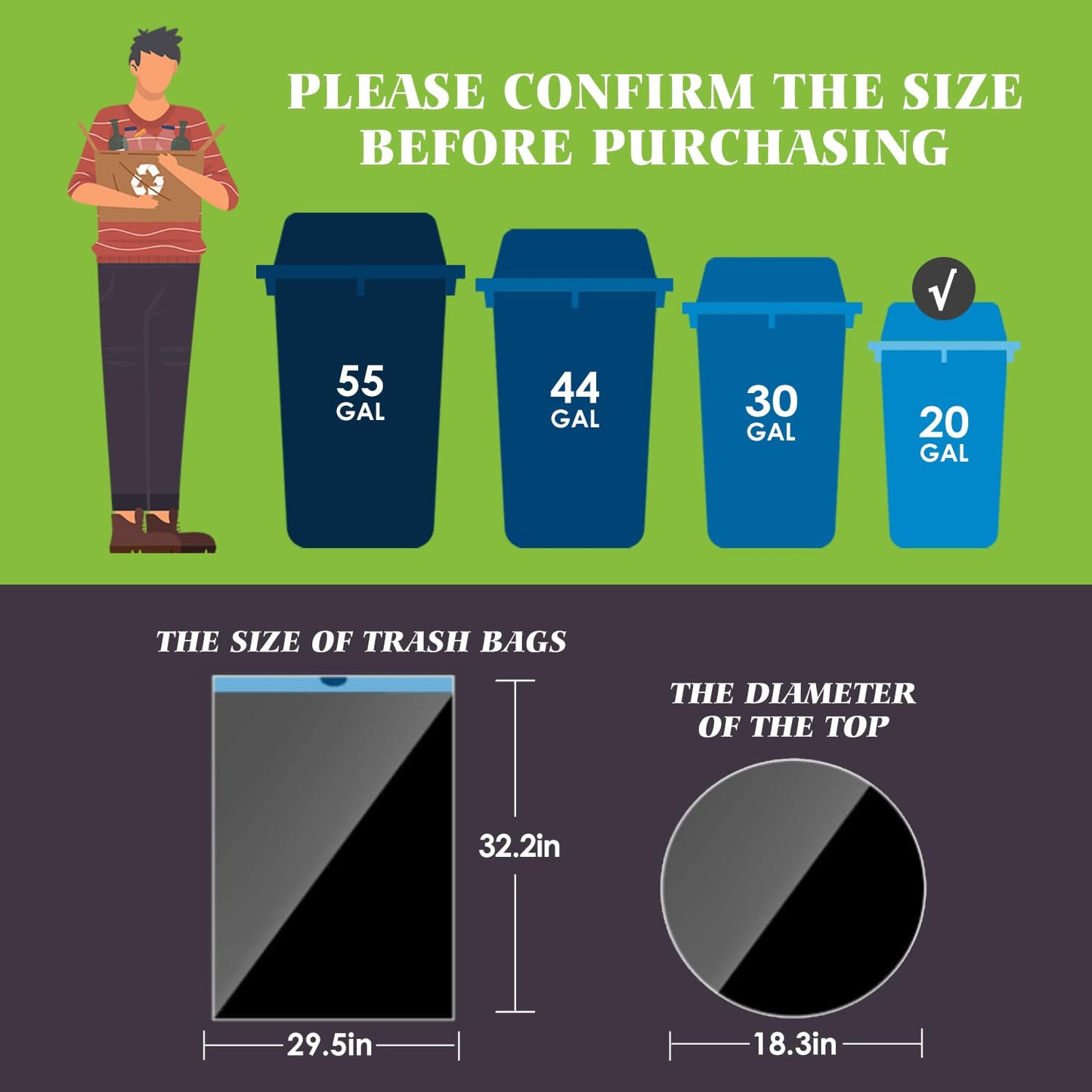 Teivio 20 Gallon 26 Counts Large Drawstring Trash Bags Strong Tall Kitchen Garbage Bags for Home/Office/Light Residential Waste/Outdoor Trash Can, Lawn，Trash Bin liners Black
