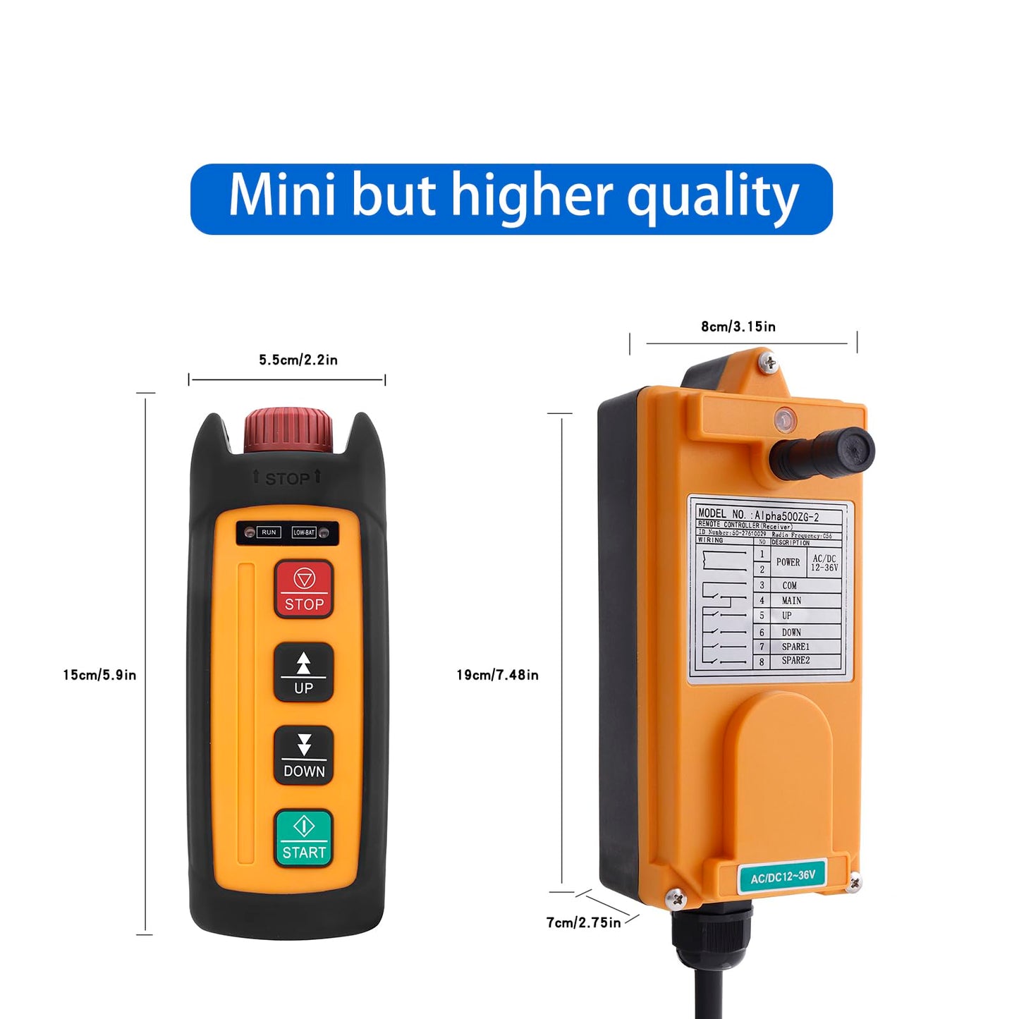 Mini Wireless Overhead Hoist Crane Remote Control 2-Channel 220V 380V Industrial Winch Lift Radio Crane Remote Controller 2 Transmitters and Receiver