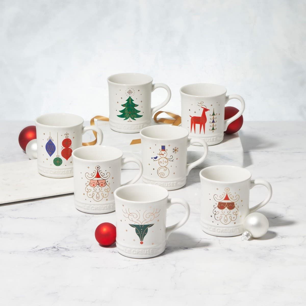 Le Creuset Stoneware Noel Collection: Reindeer Mug, 14 oz., White w/Applique