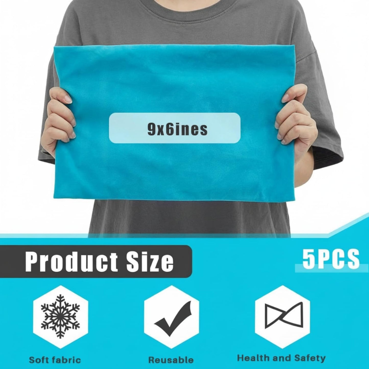 Paterr 5 Pcs Soft Flannel Cold Pack Sleeves Reusable Washable Fabric Cover for Protective Hot Ice Cover, Cold Pack Not Included, Blue(6"x9")