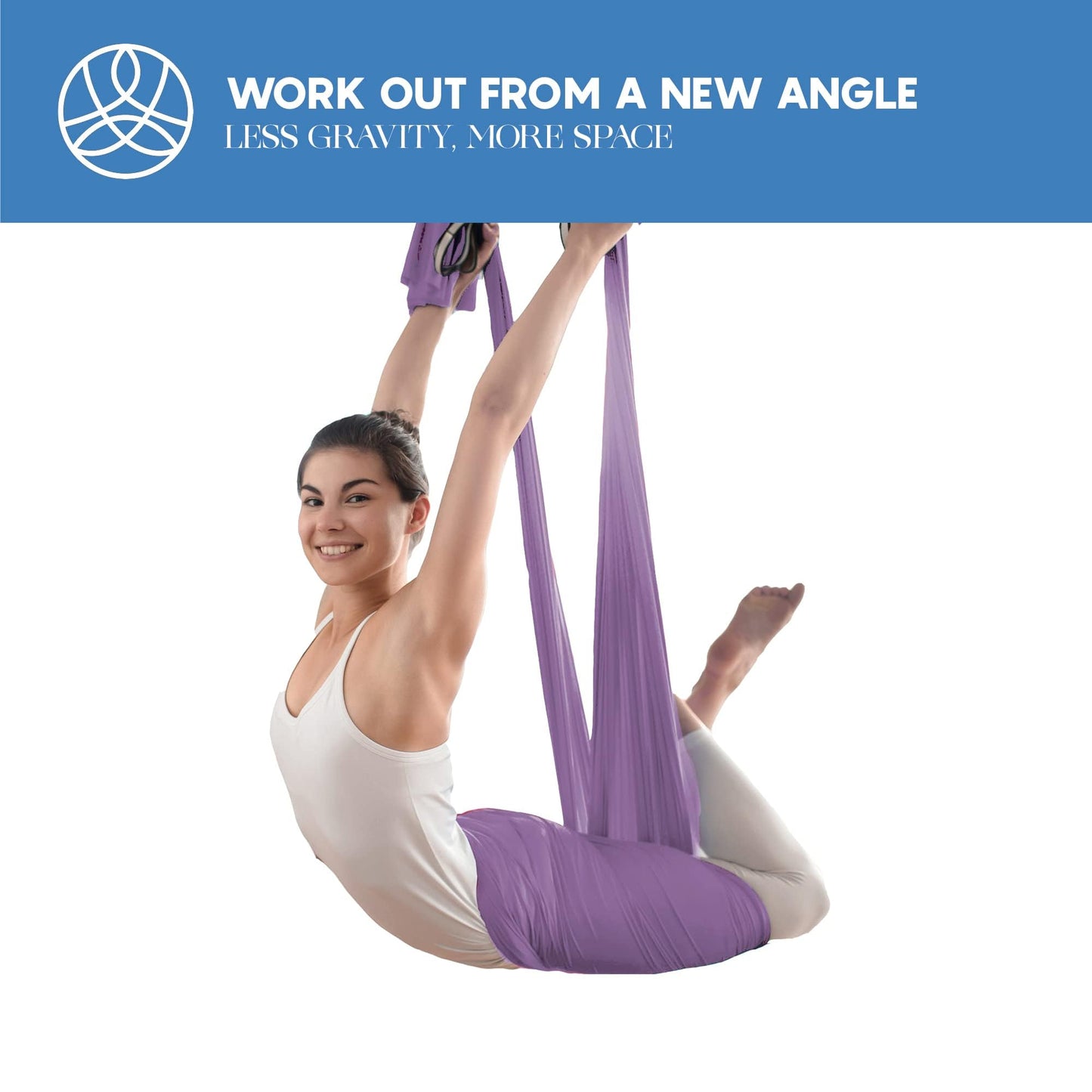 Aerial Silk Yoga Hammock & Swing for Home, Inversion Exercises, Starter Kit for All Levels - Durable with Extension Straps, Carabiners, and Pose Guide