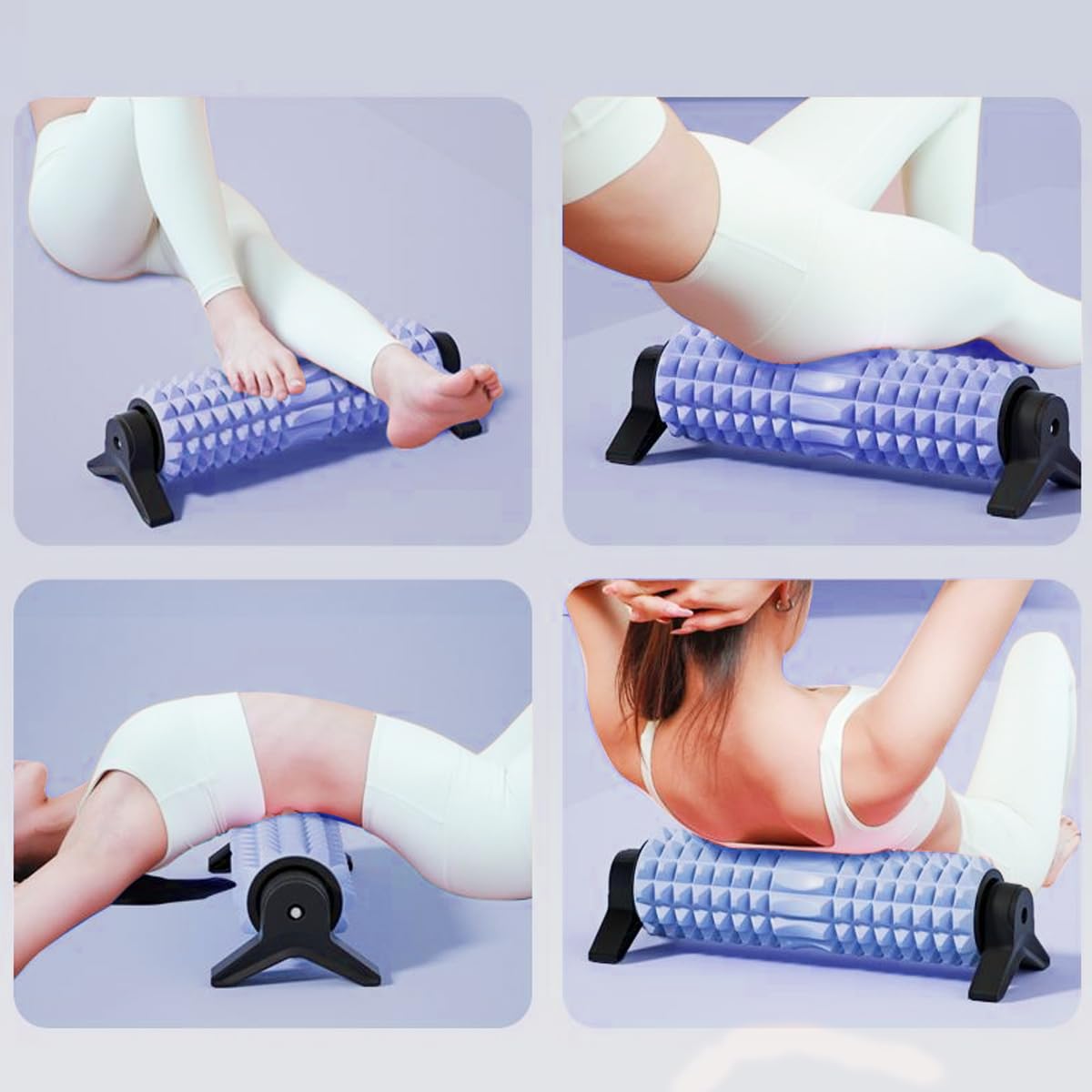 New Upgrade Bracket Foam Roller with Stand for Back Leg Pain, 21 Inch Firm Deep Tissue Muscle Massager for Sore Muscles (Blue)