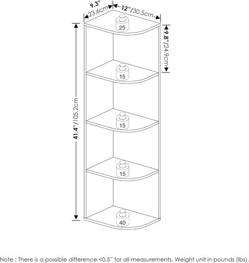 Furinno Pasir 4-Tier Corner Bookcase - Stylish French Oak Design for Space-Saving Storage
