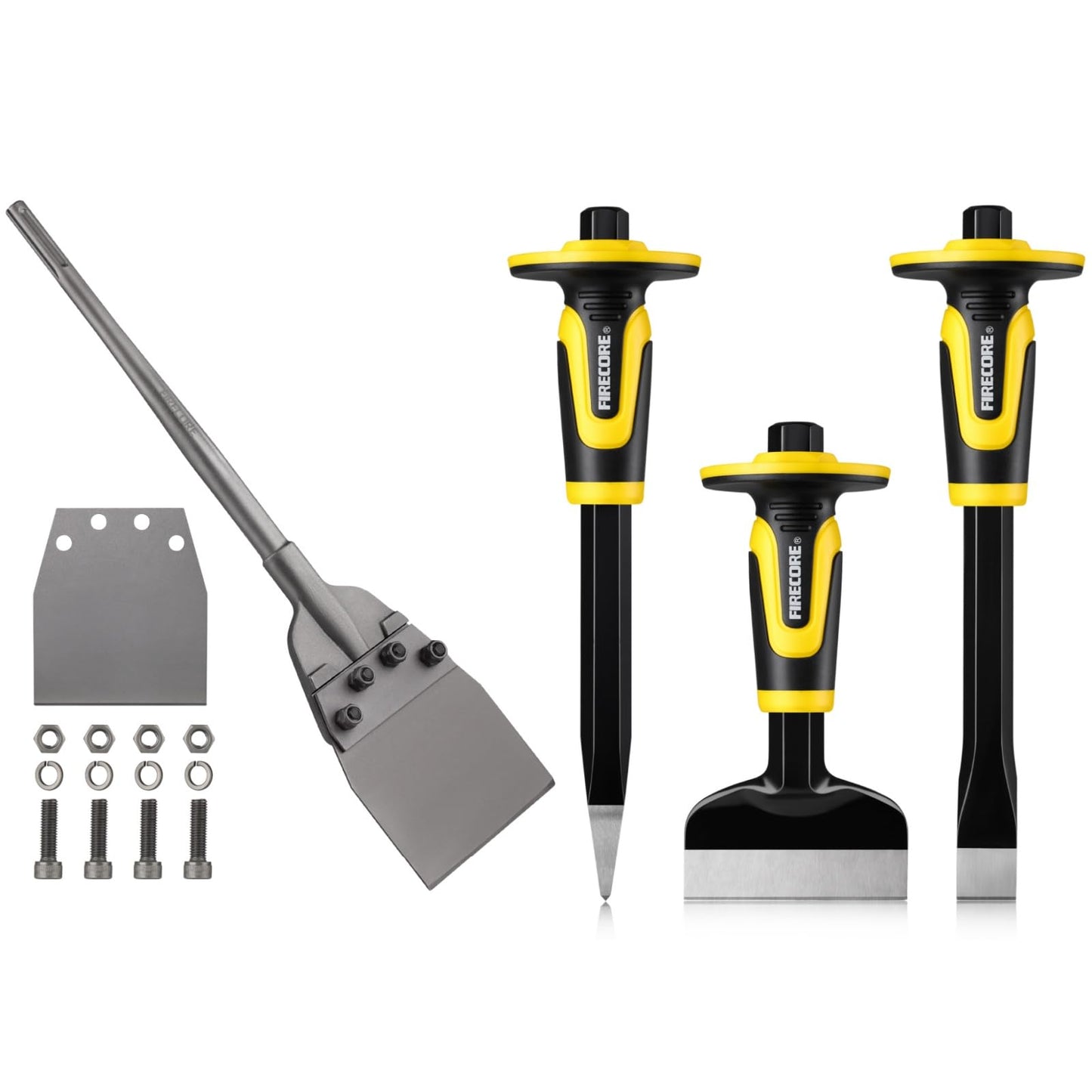 SDS Max Floor Scraper with Replaceable Blade 6 Inch Thinset Removal Chisel Bits Scaling Chisel, Rock Chisel Set 3PCS Masonry Chisel with Hand Guard Point Flat Cold Chisel for Concrete Stone Brick Tile