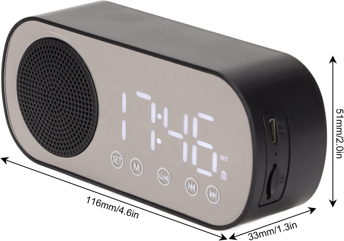 5.0 Hilitand Radio Alarm Clock, Bluetooth Portable Speaker Digital Clock with Dual Alarm Clock, LED Mirror Digital