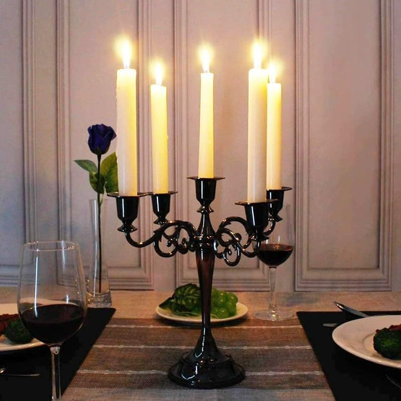 Skiennix Black Candelabra Candle Holders - 10.6 Inch Tall for Pillar & Taper Candles | Easy Assembly Halloween Decor
