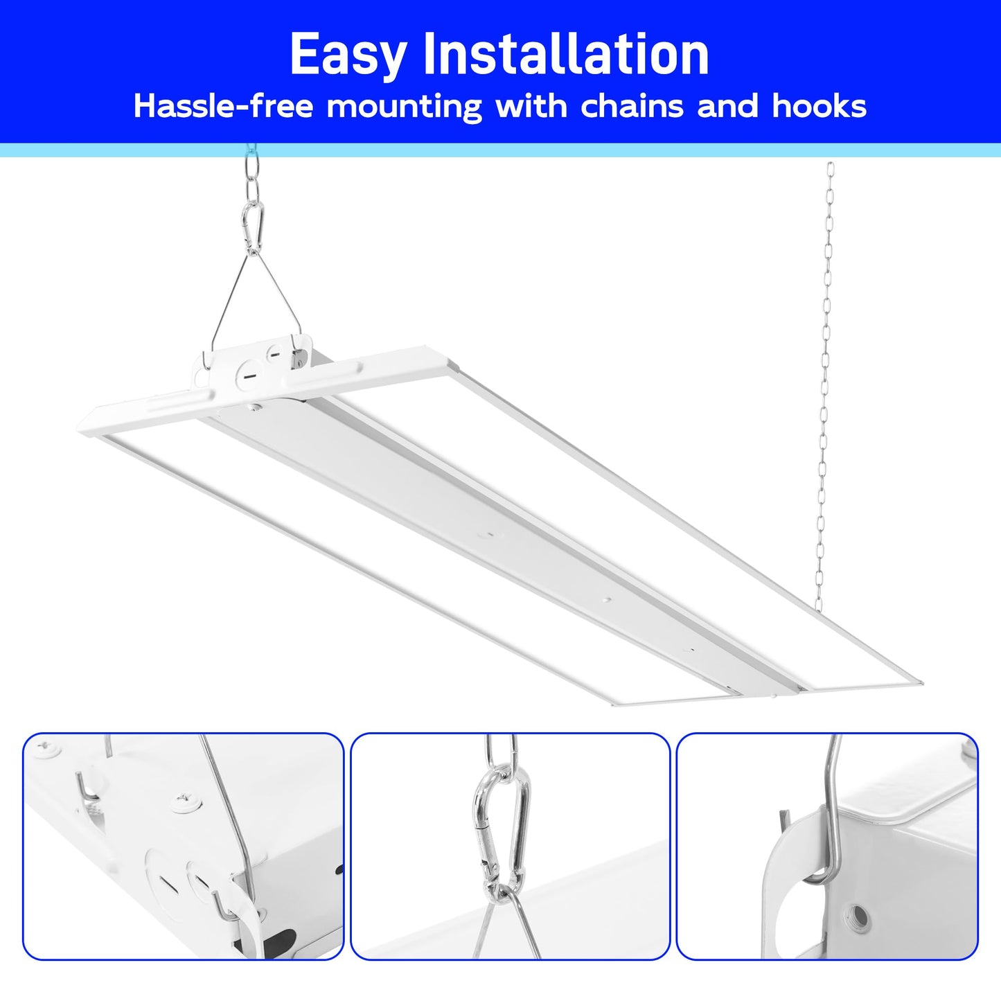 hykolity 2 Pack 4FT 250W LED Linear High Bay Shop Light, 33750lm 135LM/W, 120-277V, 0-10V Dimmable, 5000K Daylight Hanging Light for Warehouse Workshops, ETL