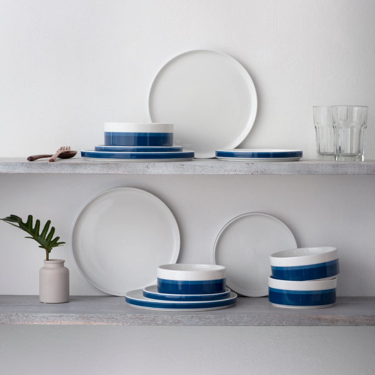 Noritake ColorStax Stripe Blue 12-Piece Dinnerware Set, Service for 4