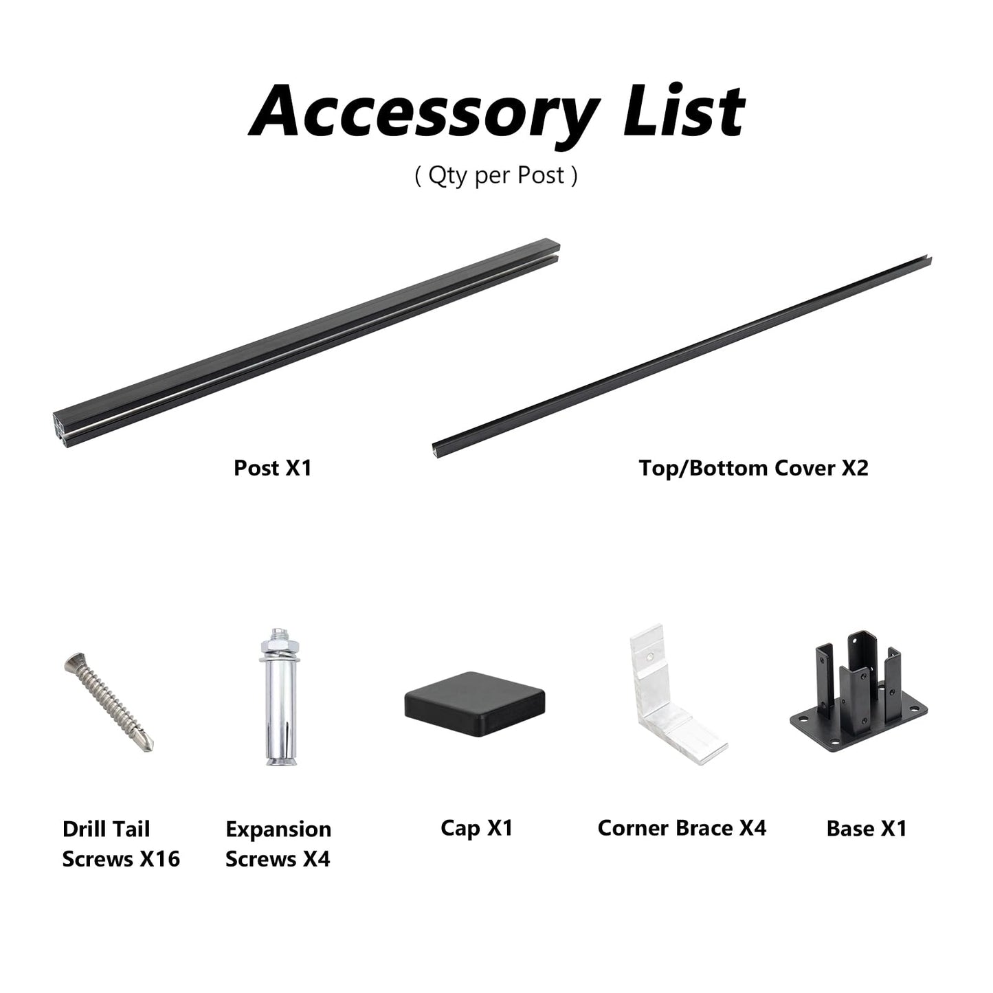 Mondaria 6.1 Feet Metal Above-Ground Posts for Wood-Plastic Composite Fence Installation,with Meat Base, Top and Button Covers, Screws(Set of 1)