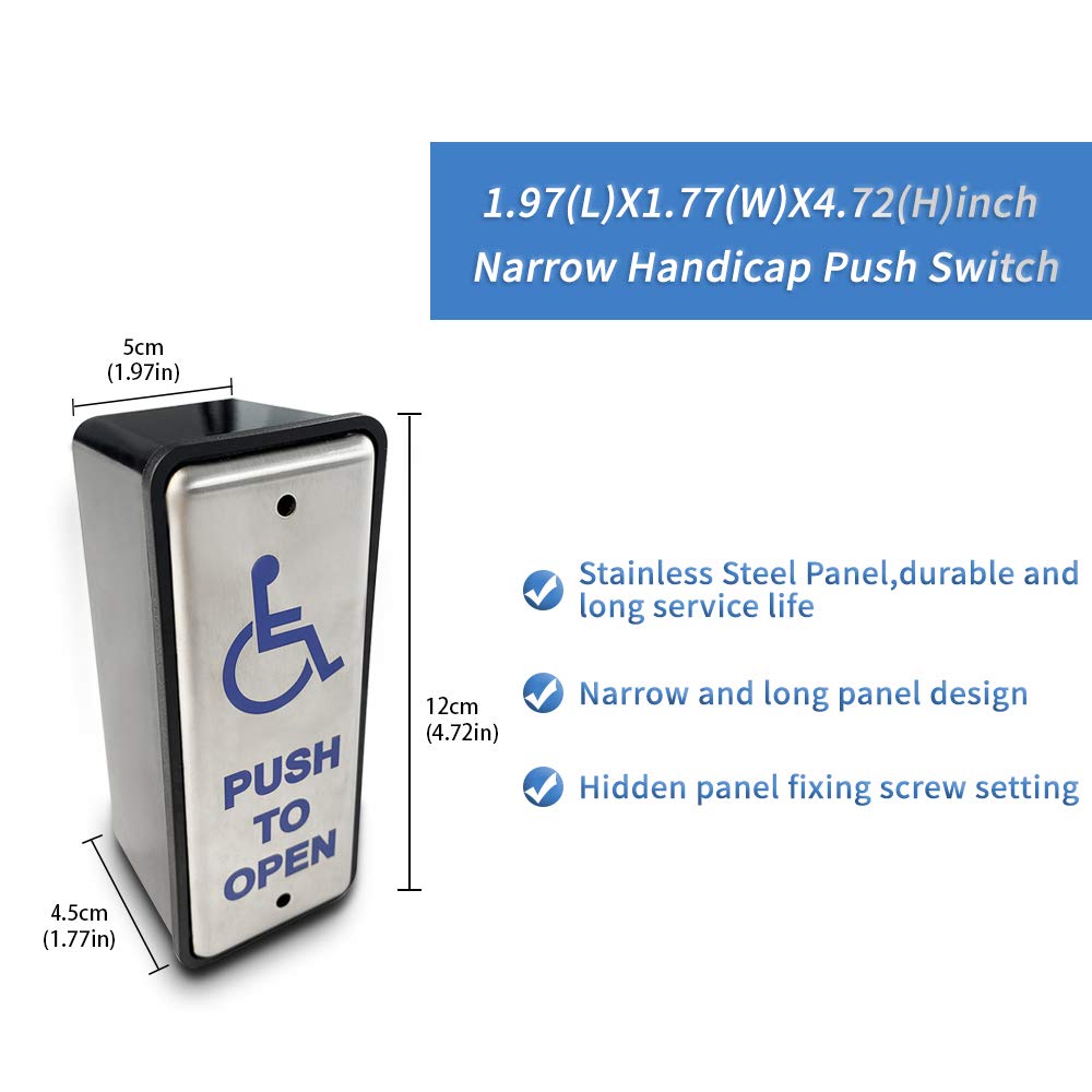 Olideauto Handicapped Push Button for Automatic Door Opener,Single Narrow Wired Stainless Steel Handicap Push Button