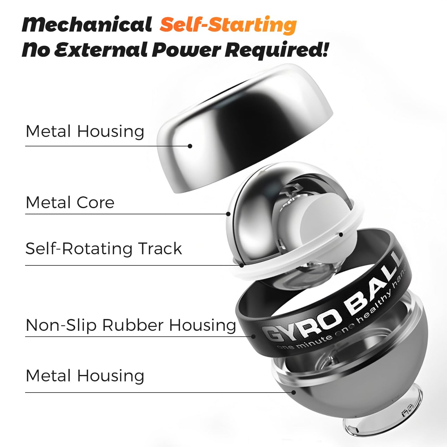 BeSokar Fullmetal Gyroball Wrist Exerciser Ball Auto Start 5 Level Resistance Gyroscopic Forearm Trainer Arm Strengthening Arm Finger Wrist