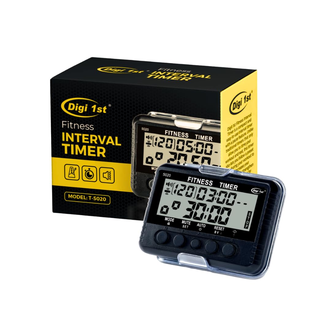 Digi 1st T-5020 Fitness Interval Timer, Multi-Functional Training Timer with Pacer Black