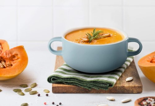 Kook Ceramic Soup Crocks - Oven & Microwave Safe Bowls with Handles | 18 oz, Set of 4 (Pale Blue)