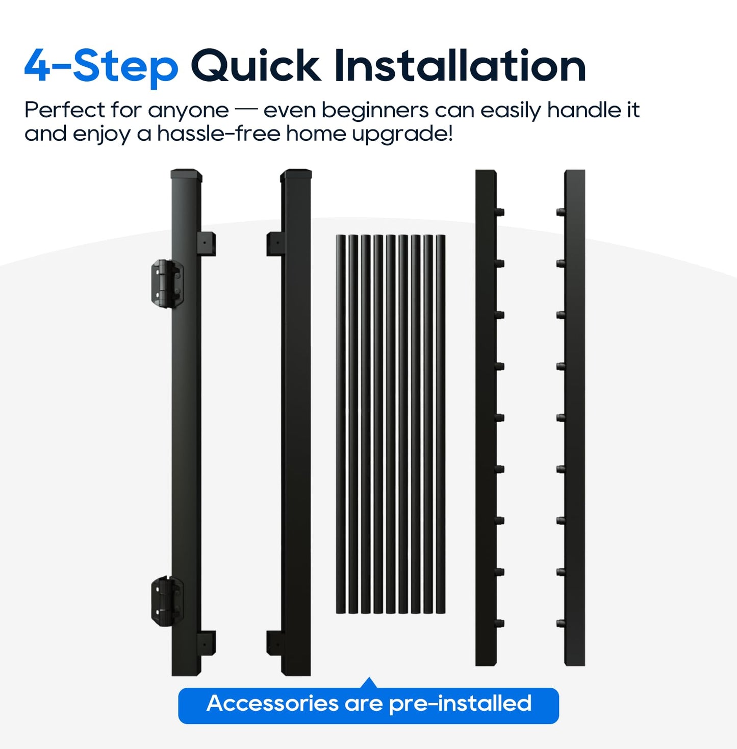 Coliwel 36"x45" Aluminum Gate with Self-Closing Hinges,Round Tube 3/4" pickets,DIY Adjustable Width Black Powder Coated Deck gate Kits Incl. Hinges Latch for Deck Railing Patios Gardens Indoor Outdoor
