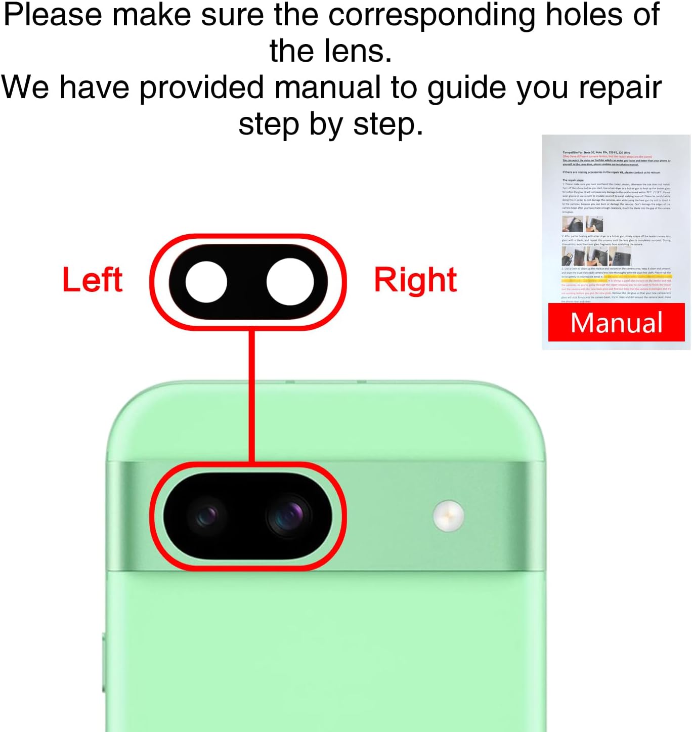 ASDAWN 2PCS 8a 6.1 Inches 8a Set Back Rear Camera Lens Glass Replacement for Google Pixel with Pre-Installed Adhesive