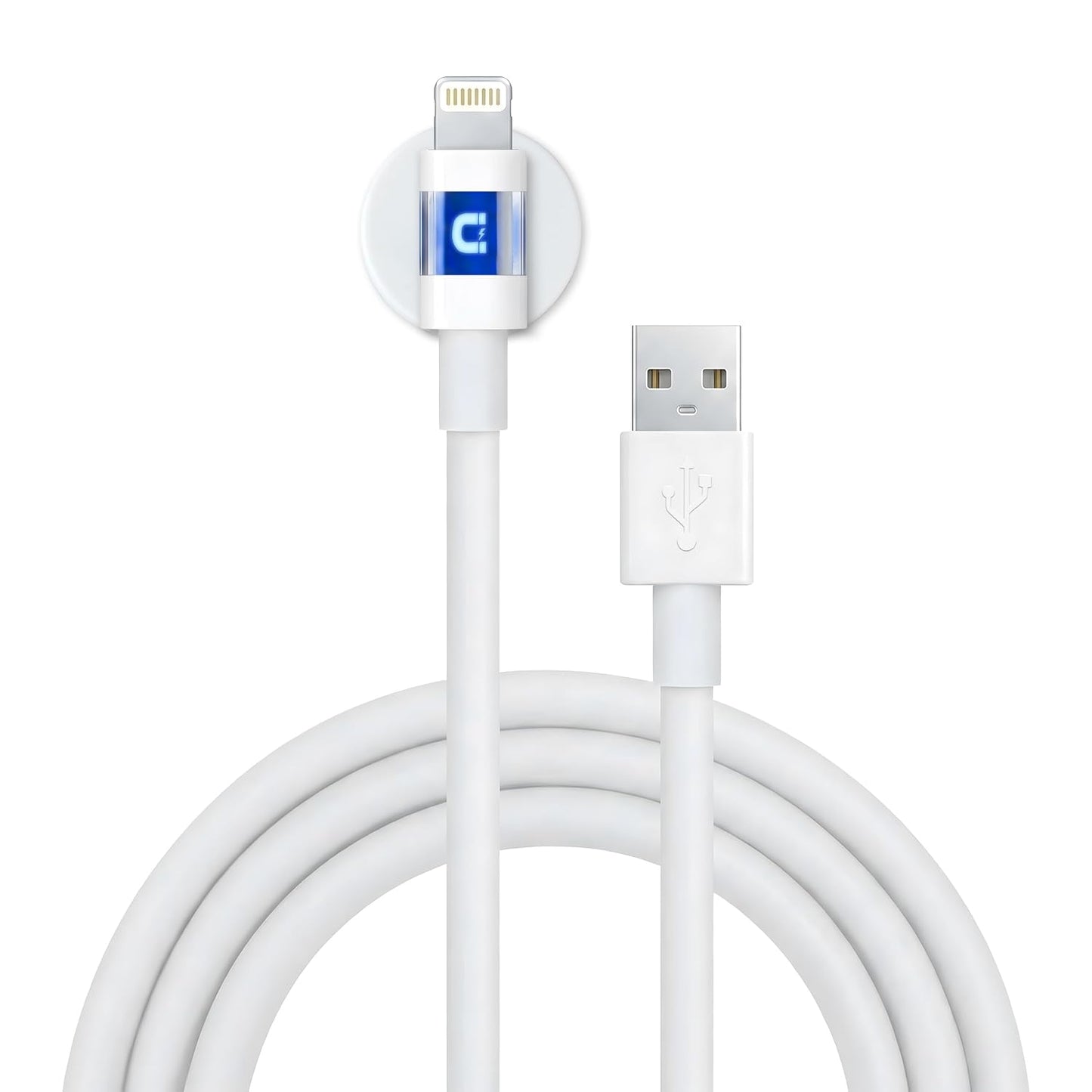 MAGNICPRO 6ft 514 LED Phone Lightning Cable with Magnetic Tip, Magnetic Cord Holder & Blue Night Glow Light Durable