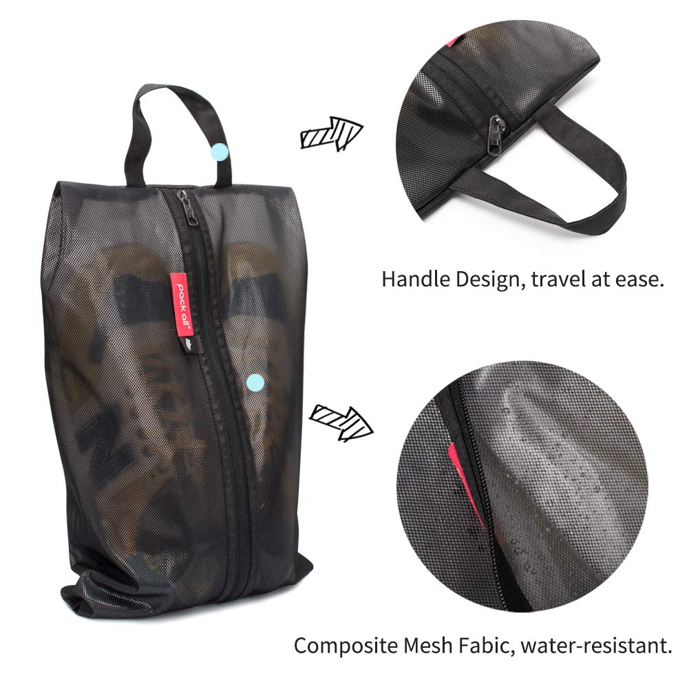 pack all Shoe Bag for Travel, Water-Resistant Shoe Pouch for Gym, Odor-Resistant Soccer Cleats Bag for Sport (Black, 1-Pack)