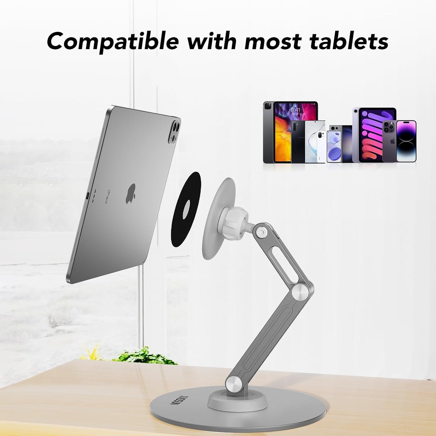 XAOSUN 360Rotation,Home Tablet Stand Magnetic for ipad Stand Desk Multi-Angle, Adjustable Foldable Tablet Holder,Metal