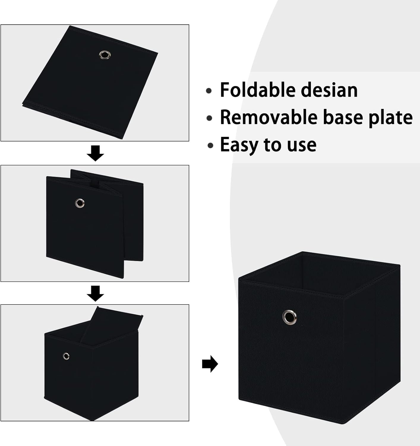 Skiennix Black Foldable Storage Cubes - 11 Inch Fabric Organizer Bins with Handles | Set of 6