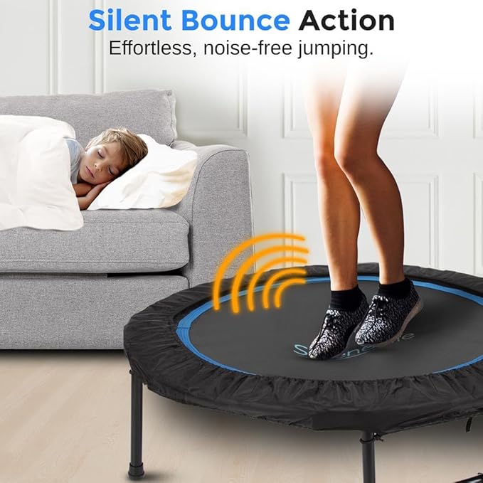 SereneLife 40"/50" Mini Trampoline for Adults - 450/550LBS Fitness Trampoline with Reinforced Springs & Adjustable Safety Handle - Stable & Quiet Supports Whole-Body Workout & Relaxation