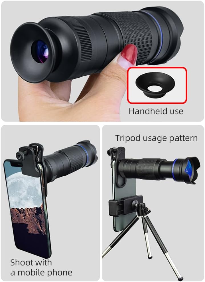 Andoer 36X Telephoto Lens Kit with Mini Tripod, Phone Clip, Holder, Lens Bag, Cleaning Cloth for Hiking, Camping