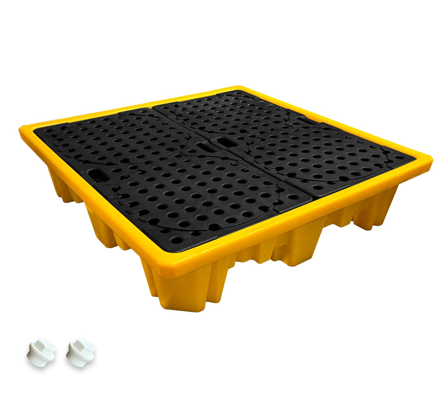 Natotela 4 Drum Large Capacity Spill Containment Pallet Platform with Drain and Forklift Pockets 69 Gallon Sump 51.2x51.2x11.8in 5511 lbs Load Spill Pallet LDPE Containment Tray for Industrial Storage