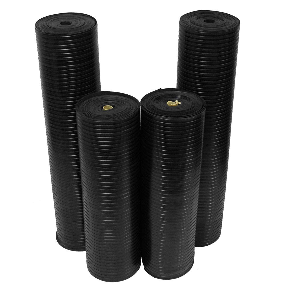 Rubber-Cal - 03_168_W_WR_08 Wide Rib Corrugated Rubber Floor Mat, 3 mm Thick x 4' x 8' Utility Runner, Black