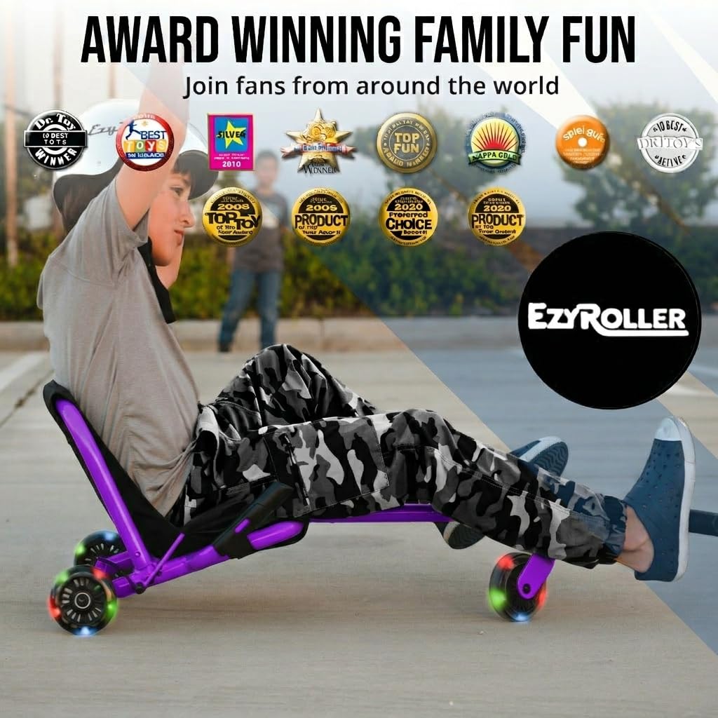 EzyRoller Classic with LED Wheels Ride On Toy for Kids, Ages 3-12, Up to 154 lbs - Purple