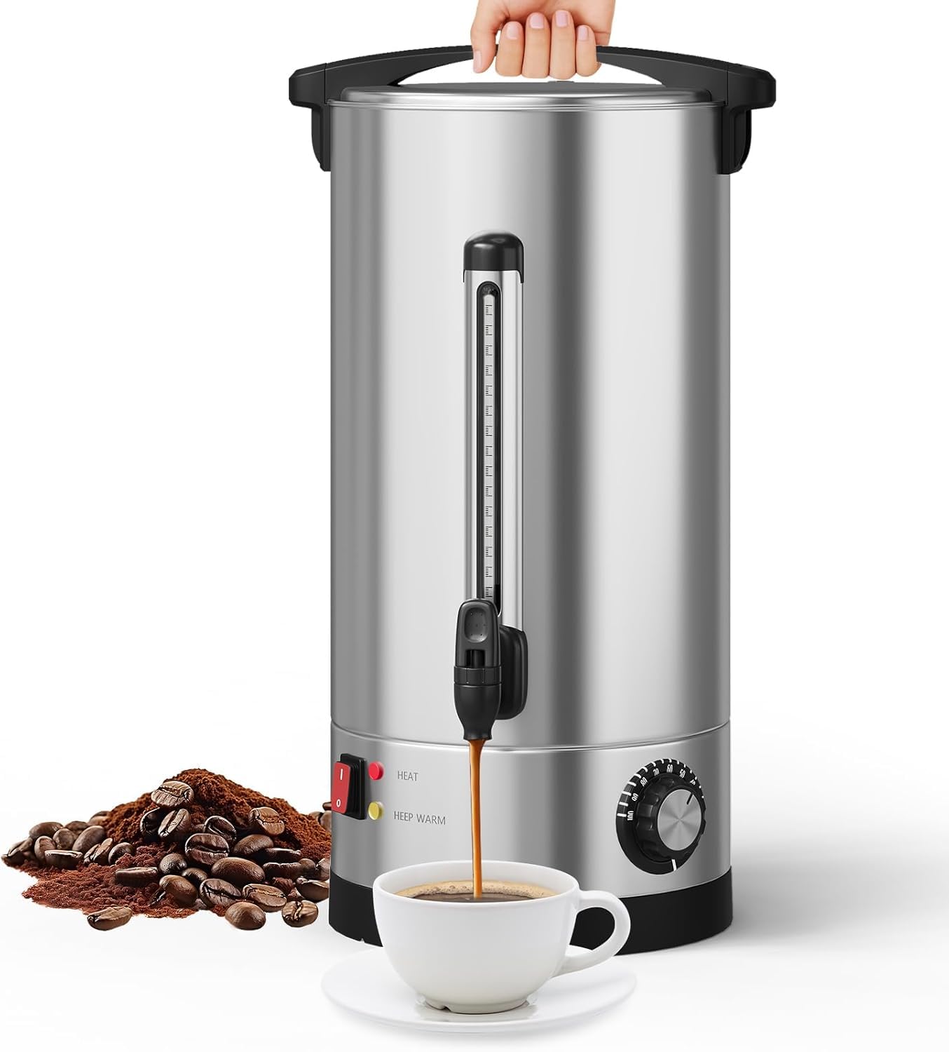 PeacefulHues 110 Cup Commercial Coffee Urn,16l / 4.2Gal Double Wall Insulation Coffee Dispenser,Stainless Steel Large Hot Beverage & Water Dispenser with Automatic Temperature Control for Buffets