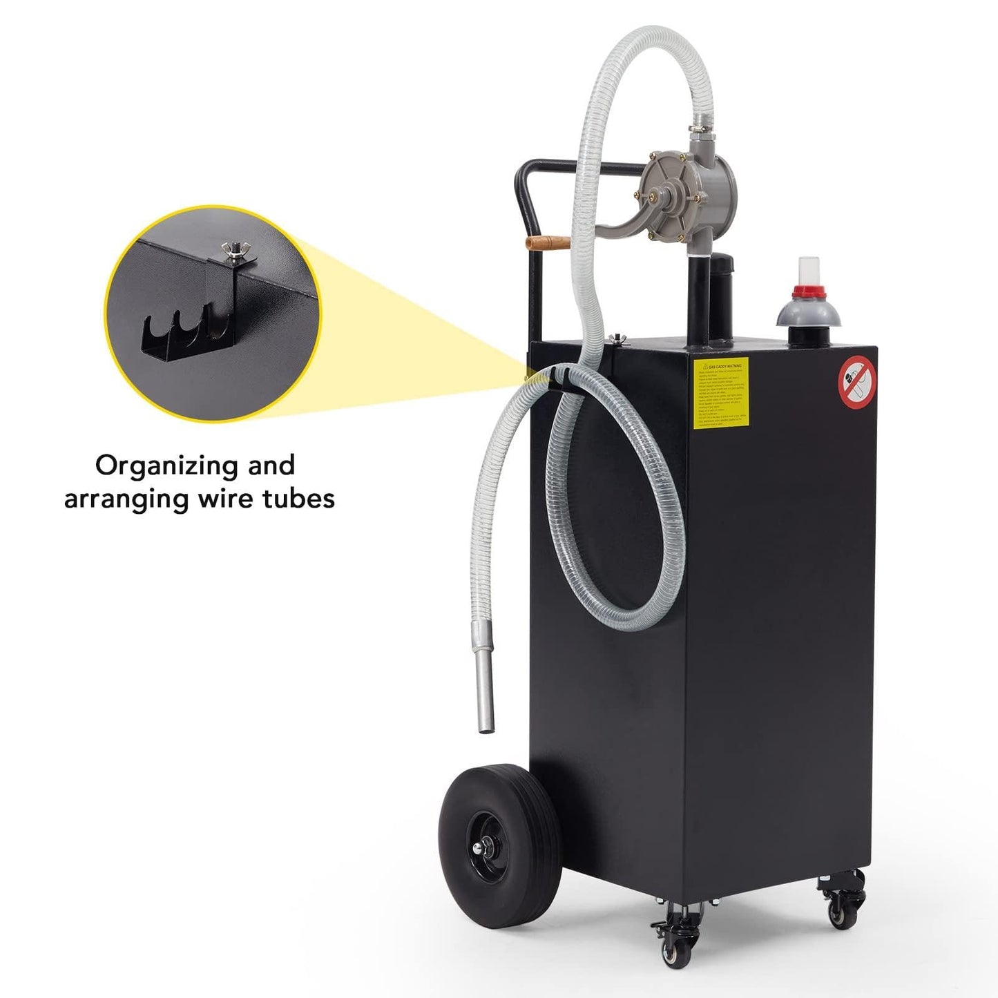 40 Gallon Fuel Transfer Tank - Portable Gas Caddy with Hand Siphon Pump & Flat-Free Wheels for Automotive Diesel Engine Oil Storage, Rolling Garage & Farm Fuel Carrier, Black