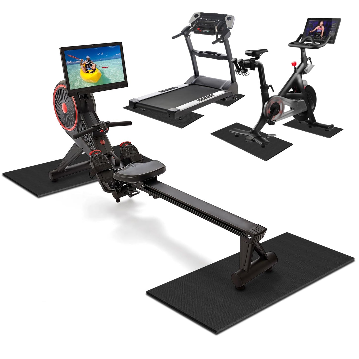 2PCS Fitness Equipment Mats and Floor Protector, Non-Slip Mat Rowing, Rowing Machine Bike Mat for Carpet & Hardwood Floors, Exercise Bike Mats (Two Pieces:36 * 12 inch)