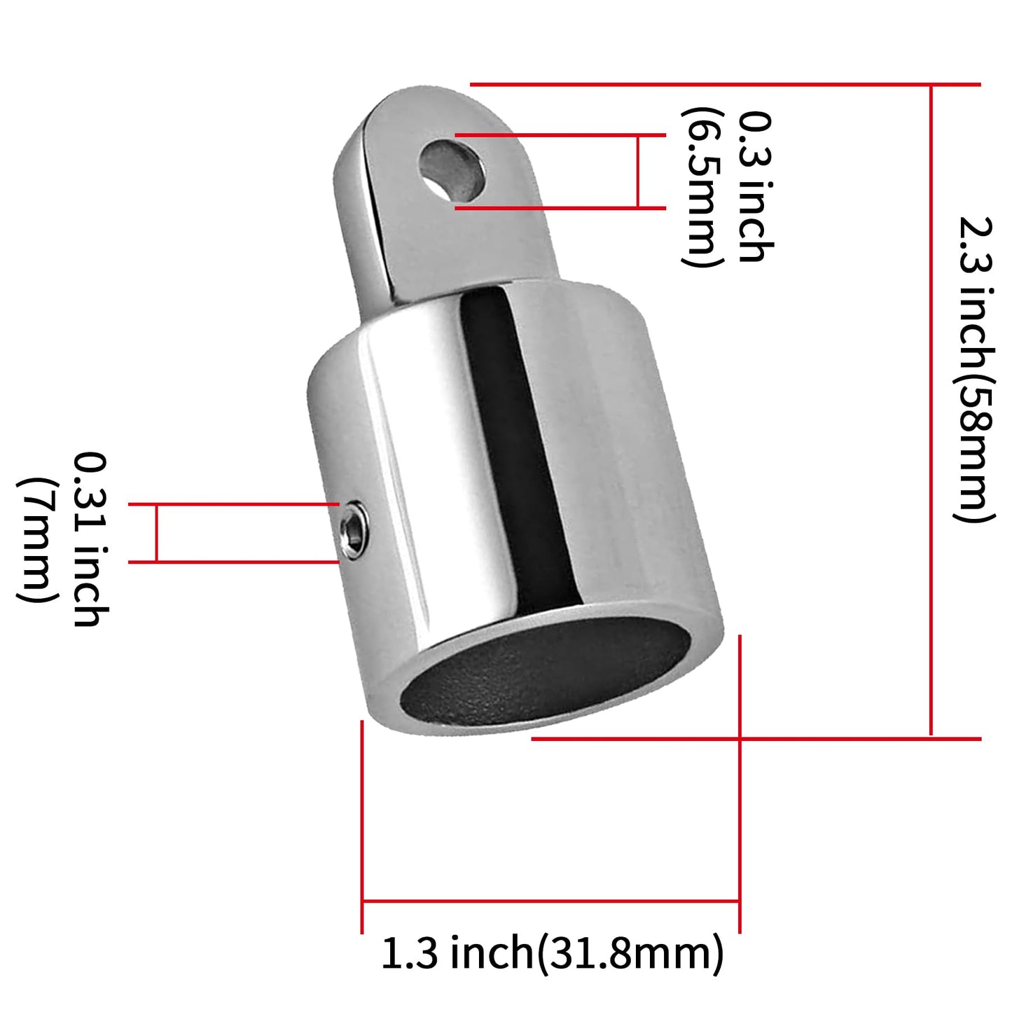 Laorde 316 Stainless Steel Bimini Top Eye End Cap 7/8 inch and 1 inch Marine Grade Heavy Duty Bimini Top Parts for Boats with L Shape Hex Key (1 inch 4 Pack)