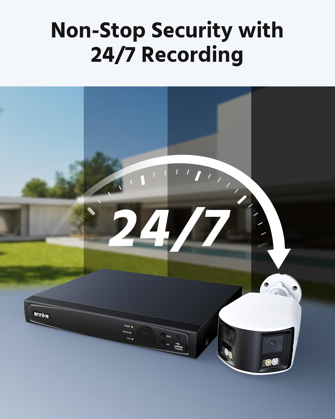 ANNKE 4K PoE Security Camera System with Dual Lens, 180°Panoramic View, 12MP H.265+ NVR with 2TB HDD, 4pcs 8MP Wired IP Outdoor Cameras, Smart Human/Vehicle Detection, 2-Way Audio, Light & Sound Alarm