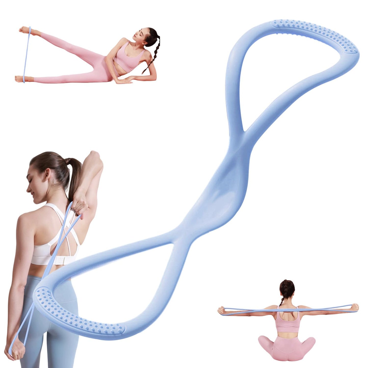Resistance Bands, Figure 8 Exercise Bands for Women Men, Arm Back Elastic Rope for Glutes,Back,Fullbody Yoga Pulling Rope, Gift for Sports Lover/Beginner (25 lbs) (Blue)