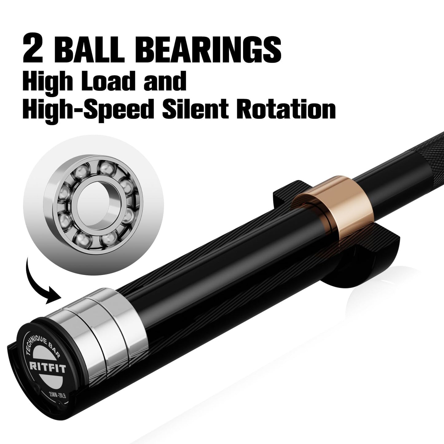 RITFIT Olympic Barbell 4ft/6ft - 2 Inch Weight Bar for Strength Training, Weightlifting, Squat, Deadlift, Bench Press, Curl, Overhead Press - 350lbs/500lbs Capacity 4FT Black with Collar