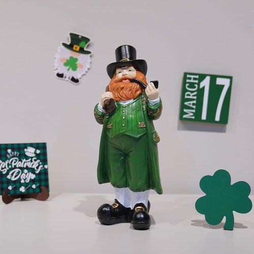 Cynkeyee St. Patrick's Day Figurine - Green Leprechaun Statue for Festive Home Decor | 4.5x4x11.5 Inch
