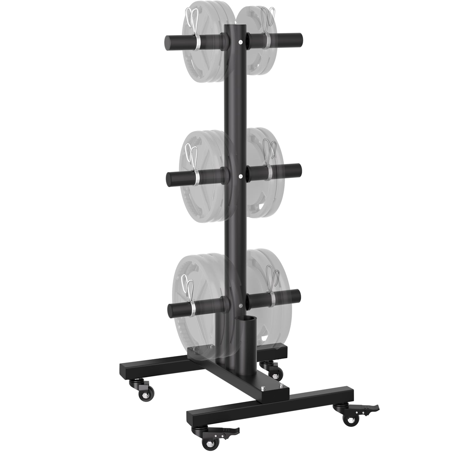 TRUSOON Movable Weight Plate Rack, Heavy Duty Olympic Plate Rack for 1 or 2-Inch Plates with 2 Barbell Holders, Bumper Plate Storage with Locking Wheels for Garage, Home Gym
