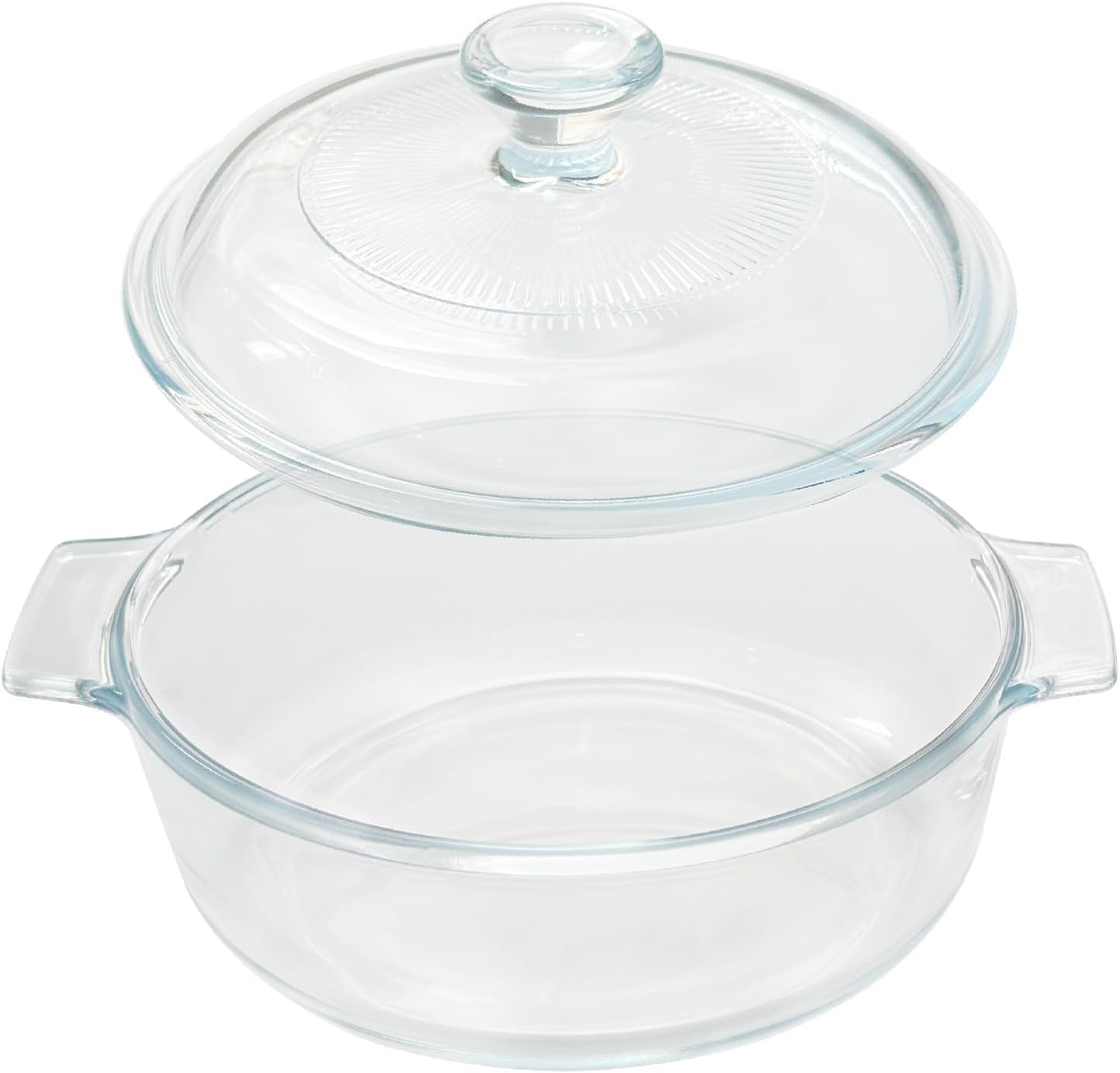 Skiennix Small Tempered Glass Casserole Dish - Round Baking Dish with Lid, 0.8L, Clear