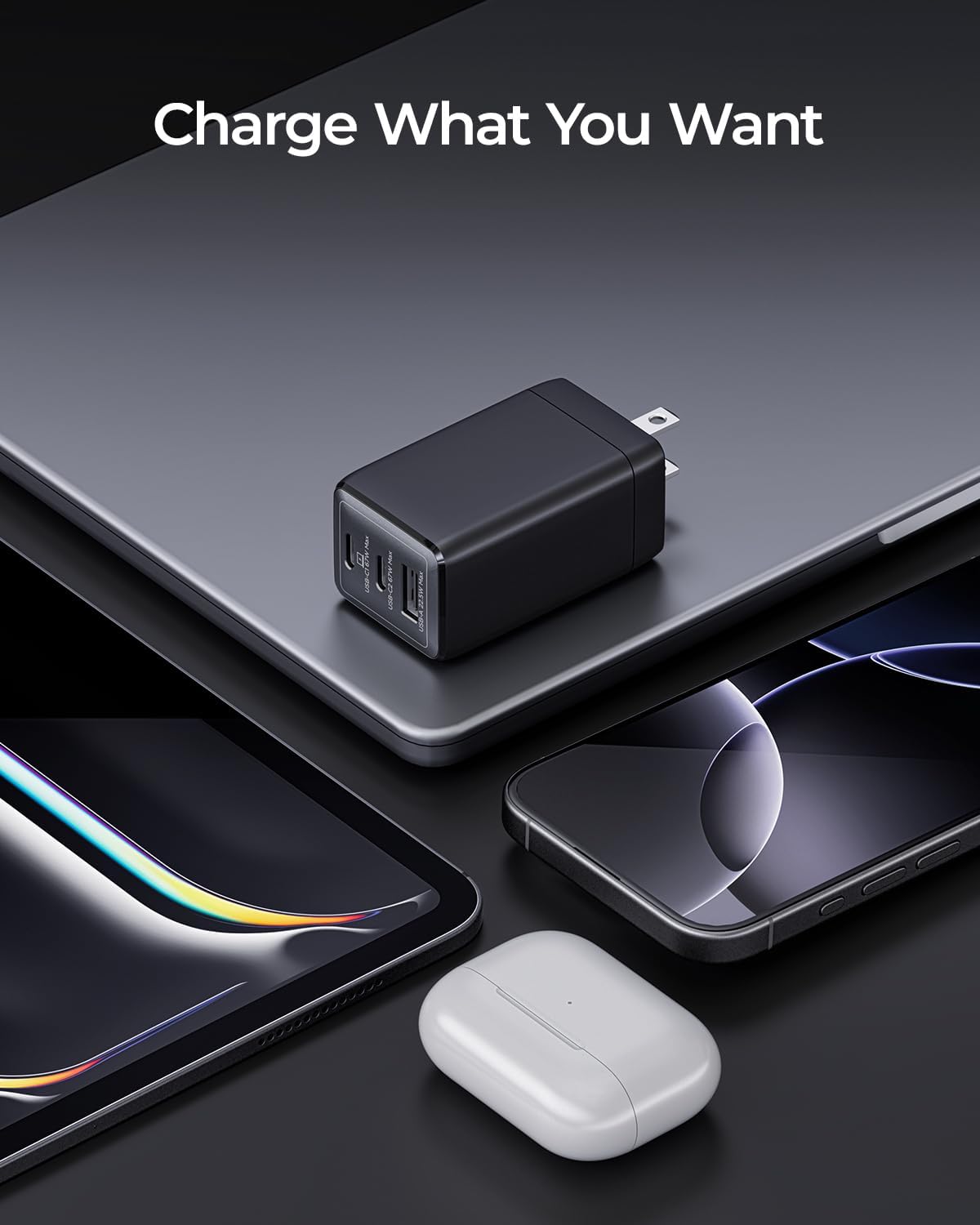wegear 67W 3-Port 16/15/Pro, S25/S24, Note20, USB C Charger, GaN Fast Charging Block with Foldable Plug, Compatible
