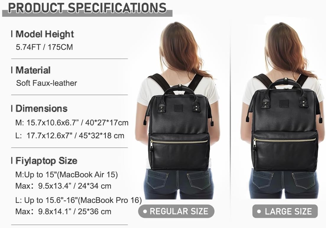 Backpack 15.6-16 Inch Backpack 16 Kah&Kee Leather Laptop for Women, Professional Work Bag, Water-Resistant Vegan