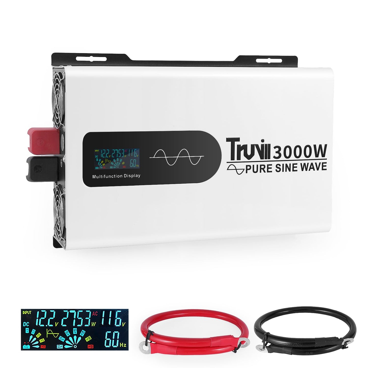 12V 3000W Pure Sine Wave Inverter with LED Smart Monitor Power Inverter 12V to 110V Solar Inverter for Home RV Truck Off-Grid Battery Inverters