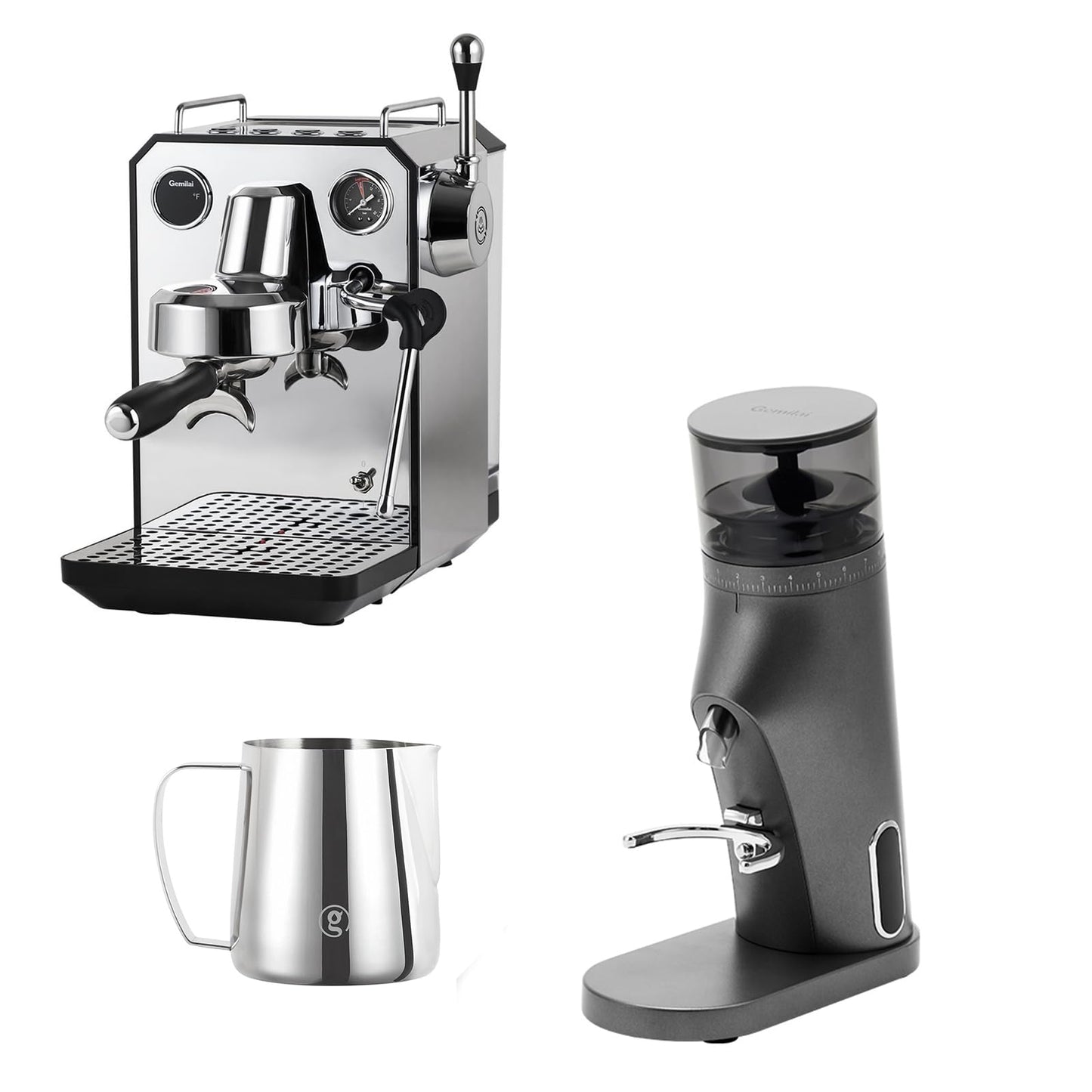 Gemilai Espresso Machine & Coffee Grinder& Milk Frothing Pitcher for Cappuccino, Latte