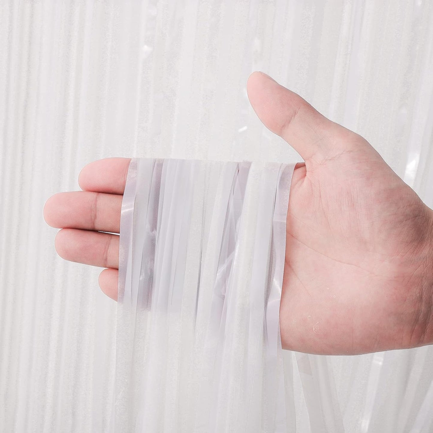 Voircoloria White Foil Fringe Backdrop Curtains - 3 Pack Tinsel Streamers for Parties & Events | 3.3x8.2 Feet