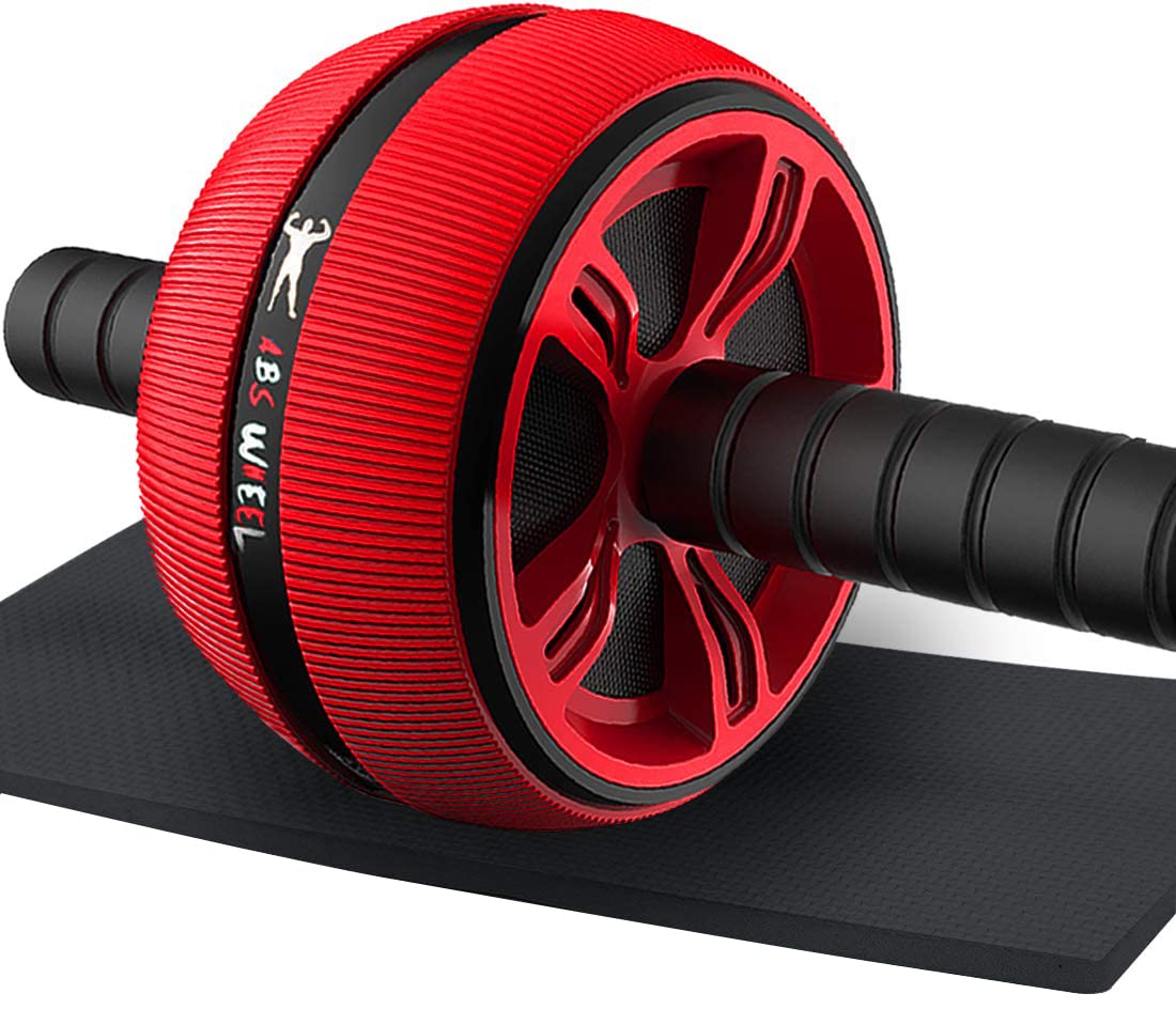 Bssay Ab Roller Wheel, Abs Workout Equipment for Abdominal & Core Strength Training, Exercise Wheels for Home Gym Fitness, Wider Ab Machine with Knee Pad Accessories Red-no resistance rope