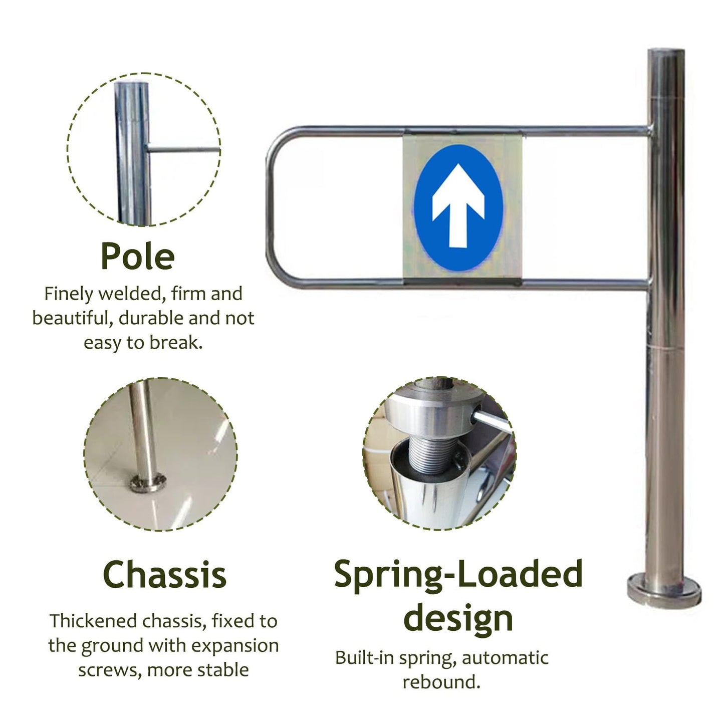 WhamtL Stainless Steel One Way Turnstile Gate, 20 24 35 39 43 in Width Entrance Swing Gate, Pedestrian Control Barrier for Warehouse Factory Entrance(Right,WXH 100x100cm(39x39in))