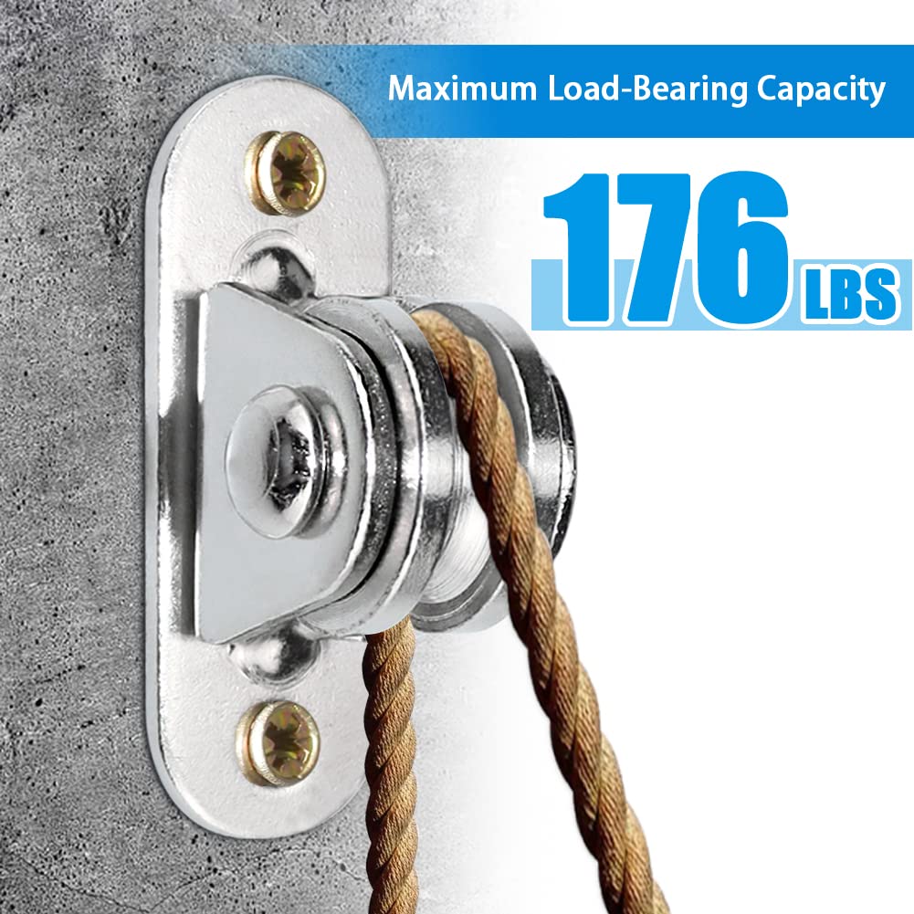 Small Pulley Block Silent Pulley Wheel Heavy Duty Fixed Pullies Loading 176 lb for Cord Material Handling Moving and DIY Project Wall Ceiling Mount Pulleys (4 Pack)