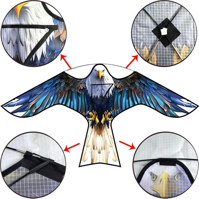 HENGDA KITE Bird Hawk Flying Kite with Pole Crops Farm Protector Bird Scarer Flying Kite with 4m Pole Blue
