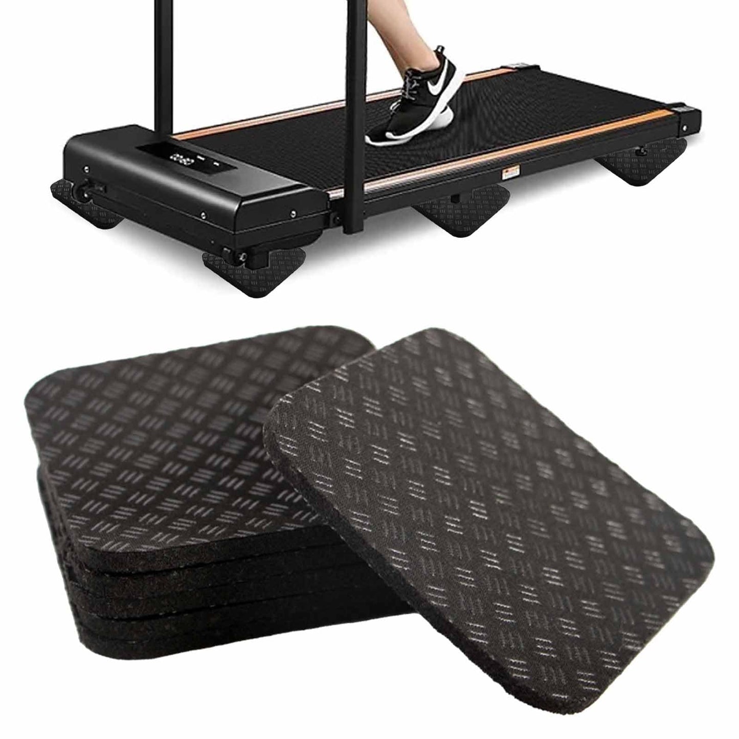 4PCS Non-Slip Treadmill Mat Pads, 4x4 Inch High Density Silicone Exercise Equipment Mat - Double-Sided Anti Vibration Pad for Treadmill, Walking Pad, Exercise Bike, Floor Protection (Square, 4 PCS)